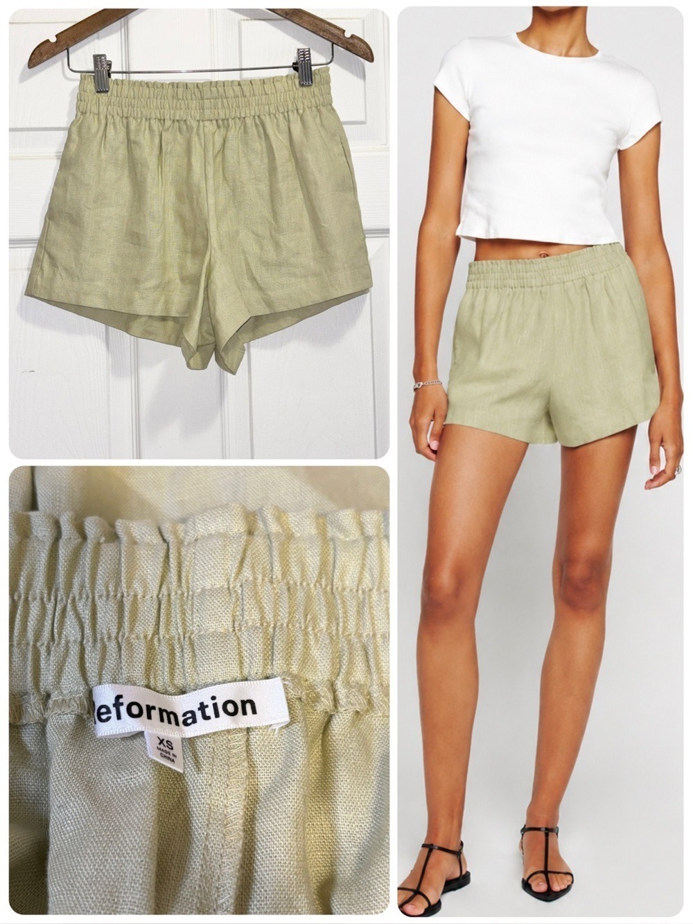Reformation Mila Linen Shorts Sage Green  Size XS